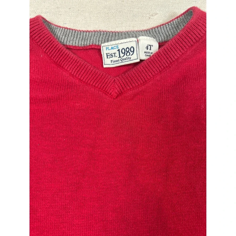 The Children's Place Boys Red V-Neck Knit Sweater 100% Cotton Size 4T